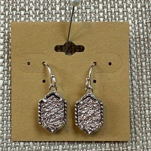 Silver Plated & Light Pink, Crushed Crystal, Drop Earrings, Hypoallergenic